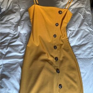 Windsor Mustard Button-Down Bodycon Midi Dress